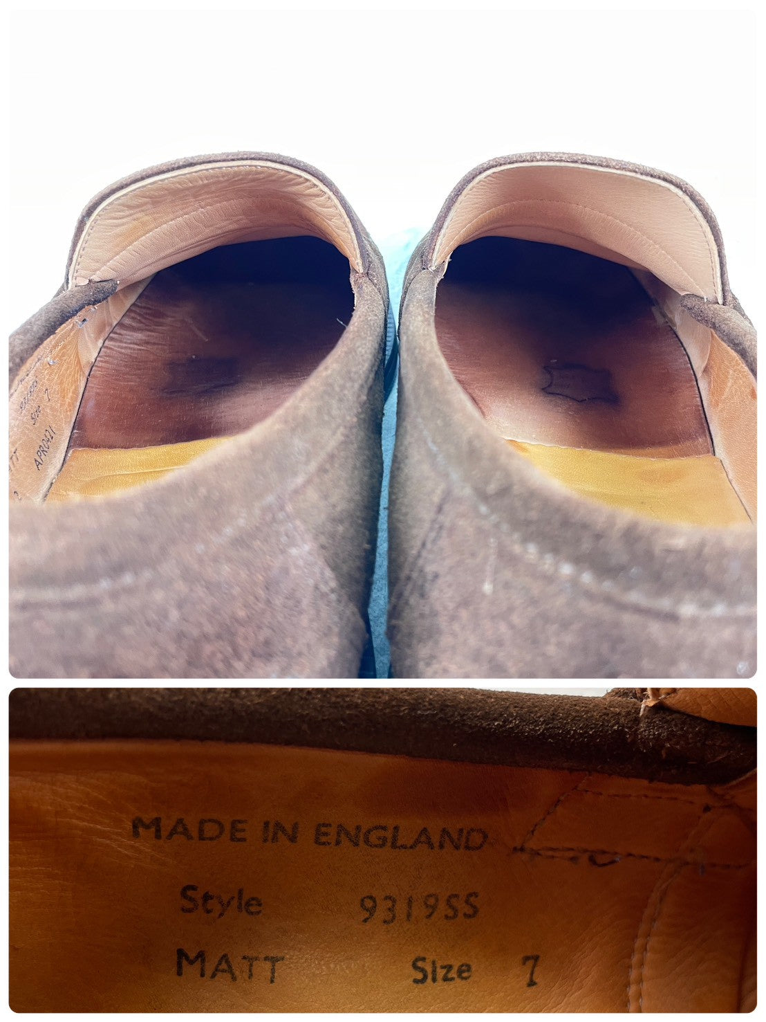 【美品】SANDERS サンダース 9319SS コインローファー ハーフサドル スエード 茶 ブラウン UK7 / 25.5cm【Ｗ3522】