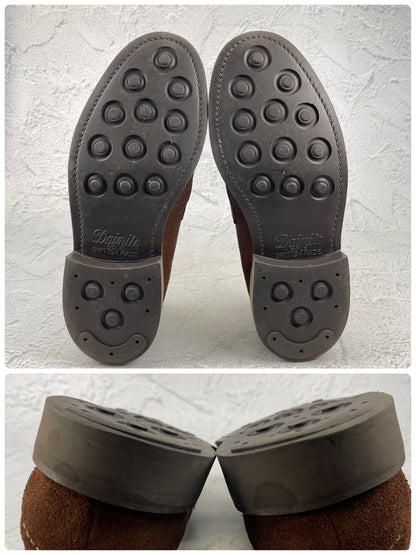 【美品】SANDERS サンダース 9319SS コインローファー ハーフサドル スエード 茶 ブラウン UK7 / 25.5cm【Ｗ3522】