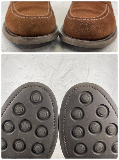 【美品】SANDERS サンダース 9319SS コインローファー ハーフサドル スエード 茶 ブラウン UK7 / 25.5cm【Ｗ3522】