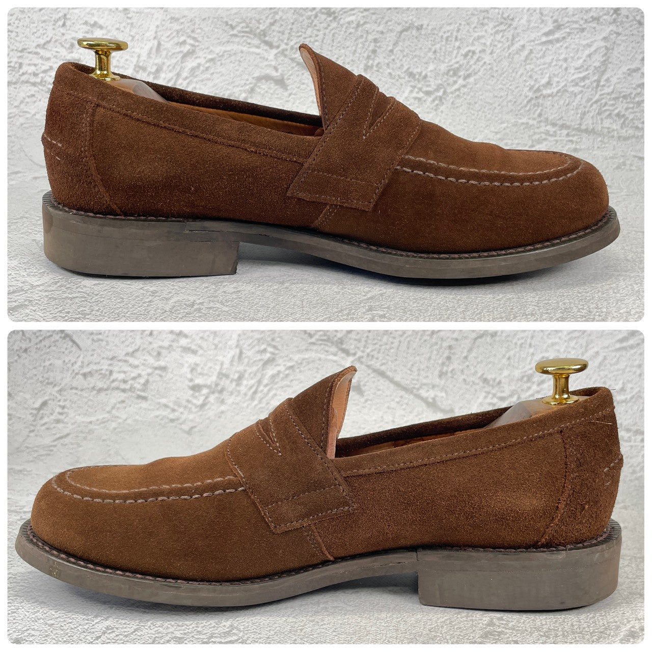 【美品】SANDERS サンダース 9319SS コインローファー ハーフサドル スエード 茶 ブラウン UK7 / 25.5cm【Ｗ3522】