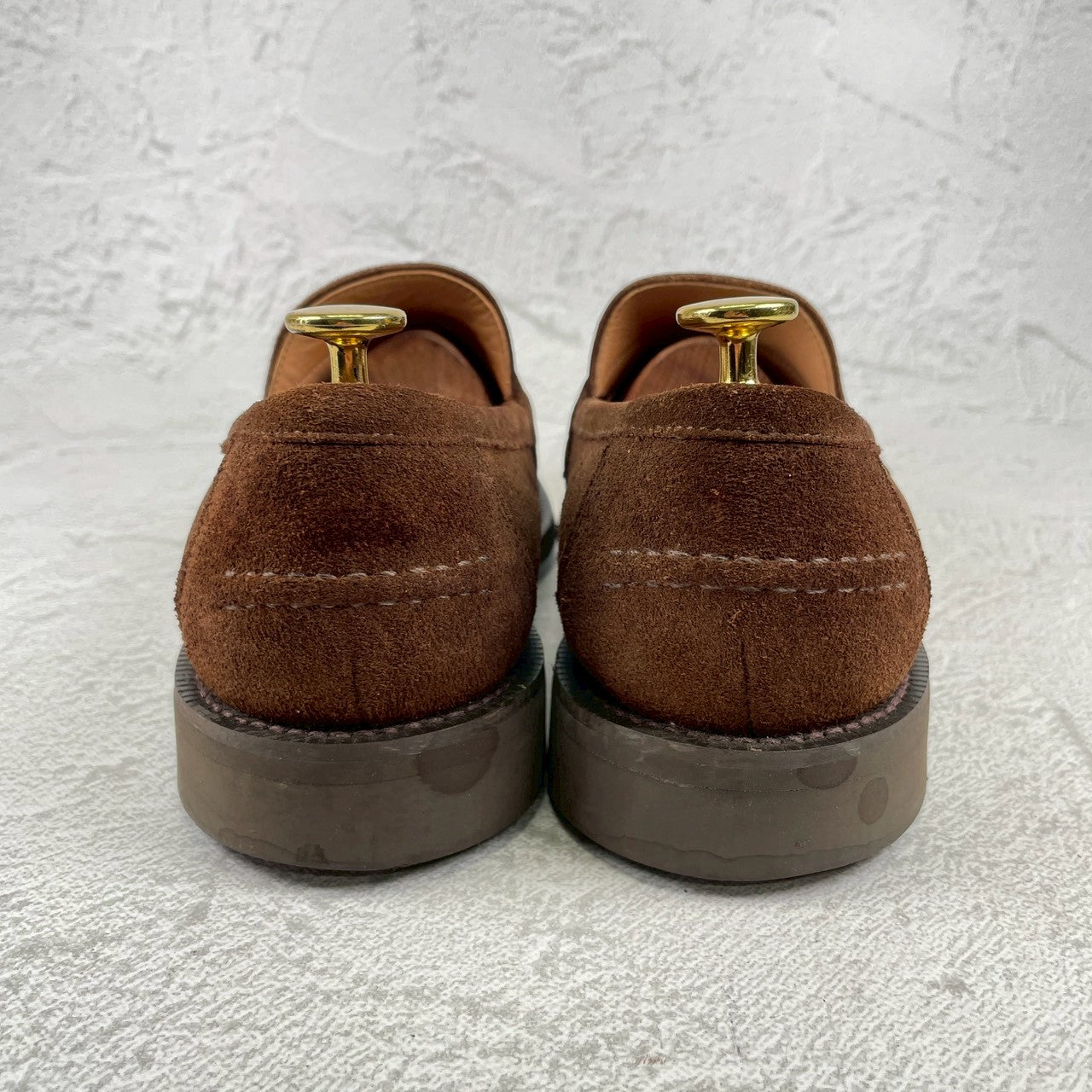 【美品】SANDERS サンダース 9319SS コインローファー ハーフサドル スエード 茶 ブラウン UK7 / 25.5cm【Ｗ3522】