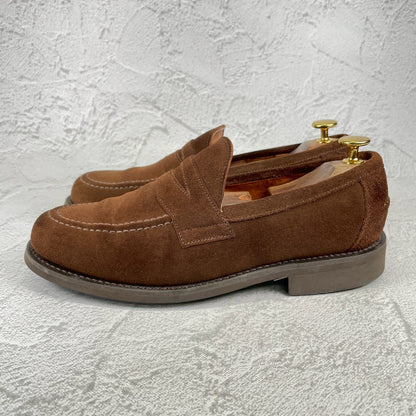 【美品】SANDERS サンダース 9319SS コインローファー ハーフサドル スエード 茶 ブラウン UK7 / 25.5cm【Ｗ3522】