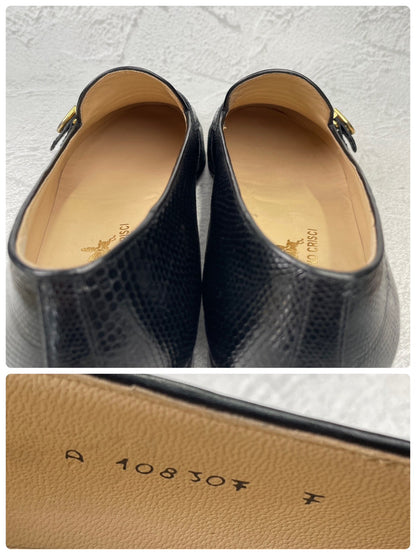 【未使用】TANINO CRISCI タニノクリスチー リザードレザー シングルモンク ローファー 黒 UK7 / 25.5cm【KI0006】
