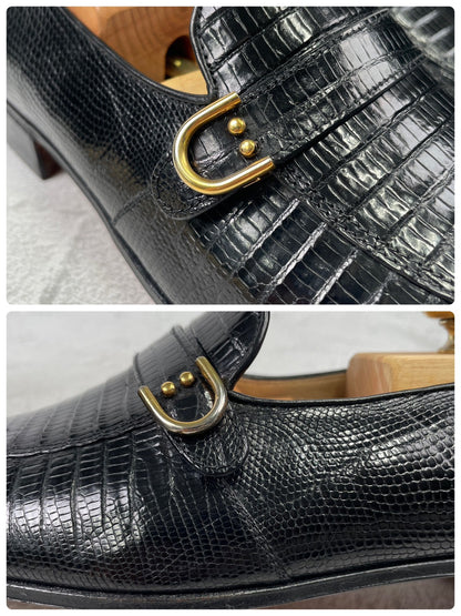 【未使用】TANINO CRISCI タニノクリスチー リザードレザー シングルモンク ローファー 黒 UK7 / 25.5cm【KI0006】