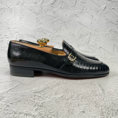 【未使用】TANINO CRISCI タニノクリスチー リザードレザー シングルモンク ローファー 黒 UK7 / 25.5cm【KI0006】