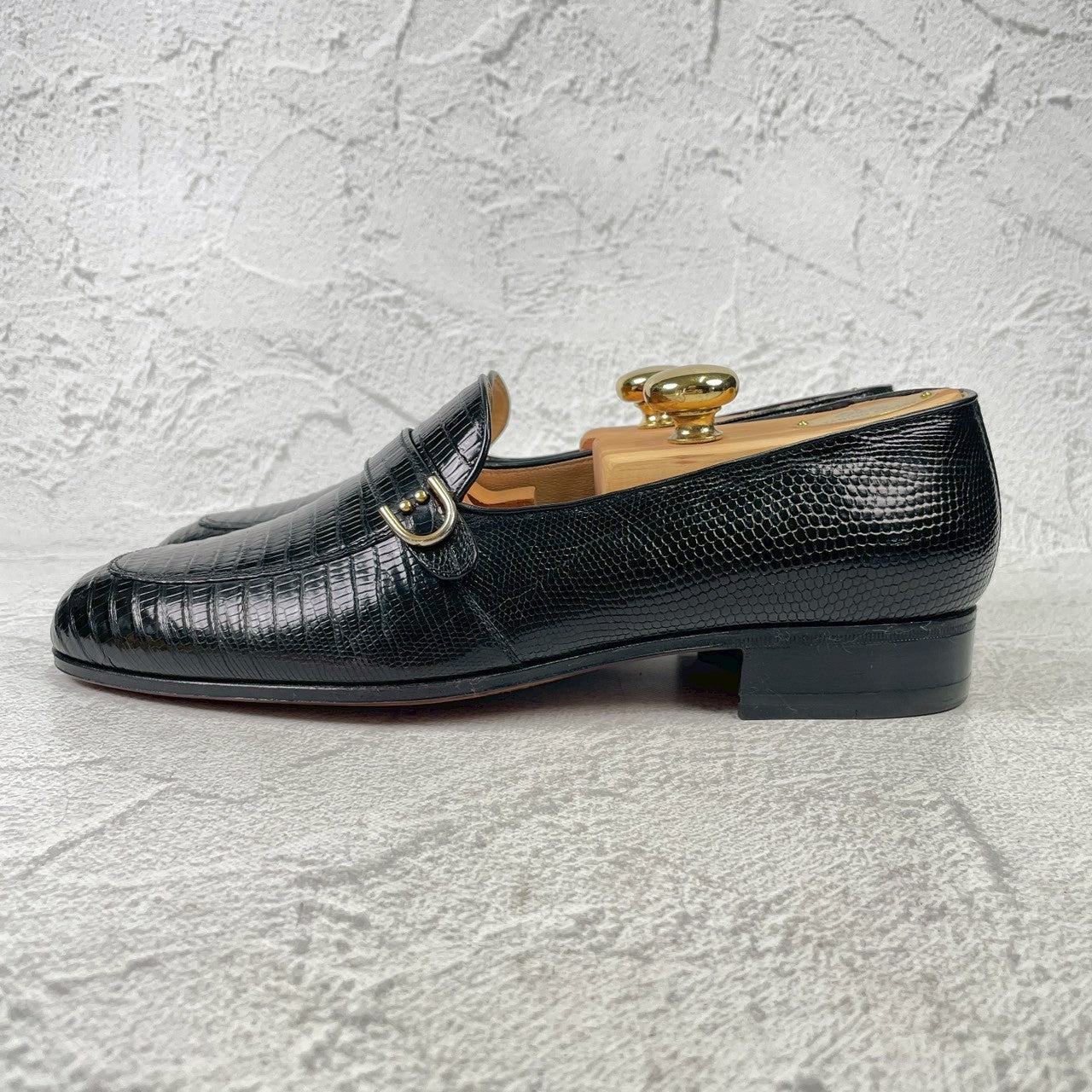 【未使用】TANINO CRISCI タニノクリスチー リザードレザー シングルモンク ローファー 黒 UK7 / 25.5cm【KI0006】