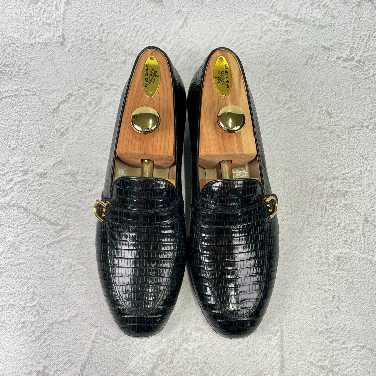【未使用】TANINO CRISCI タニノクリスチー リザードレザー シングルモンク ローファー 黒 UK7 / 25.5cm【KI0006】