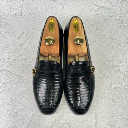 【未使用】TANINO CRISCI タニノクリスチー リザードレザー シングルモンク ローファー 黒 UK7 / 25.5cm【KI0006】