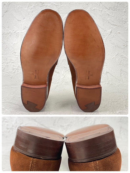 JOHN LOBB PARIS ジョンロブ パリロゴ LOPEZ ロペス コインローファー スエード 茶 UK7 / 25.5cm【KI0005】