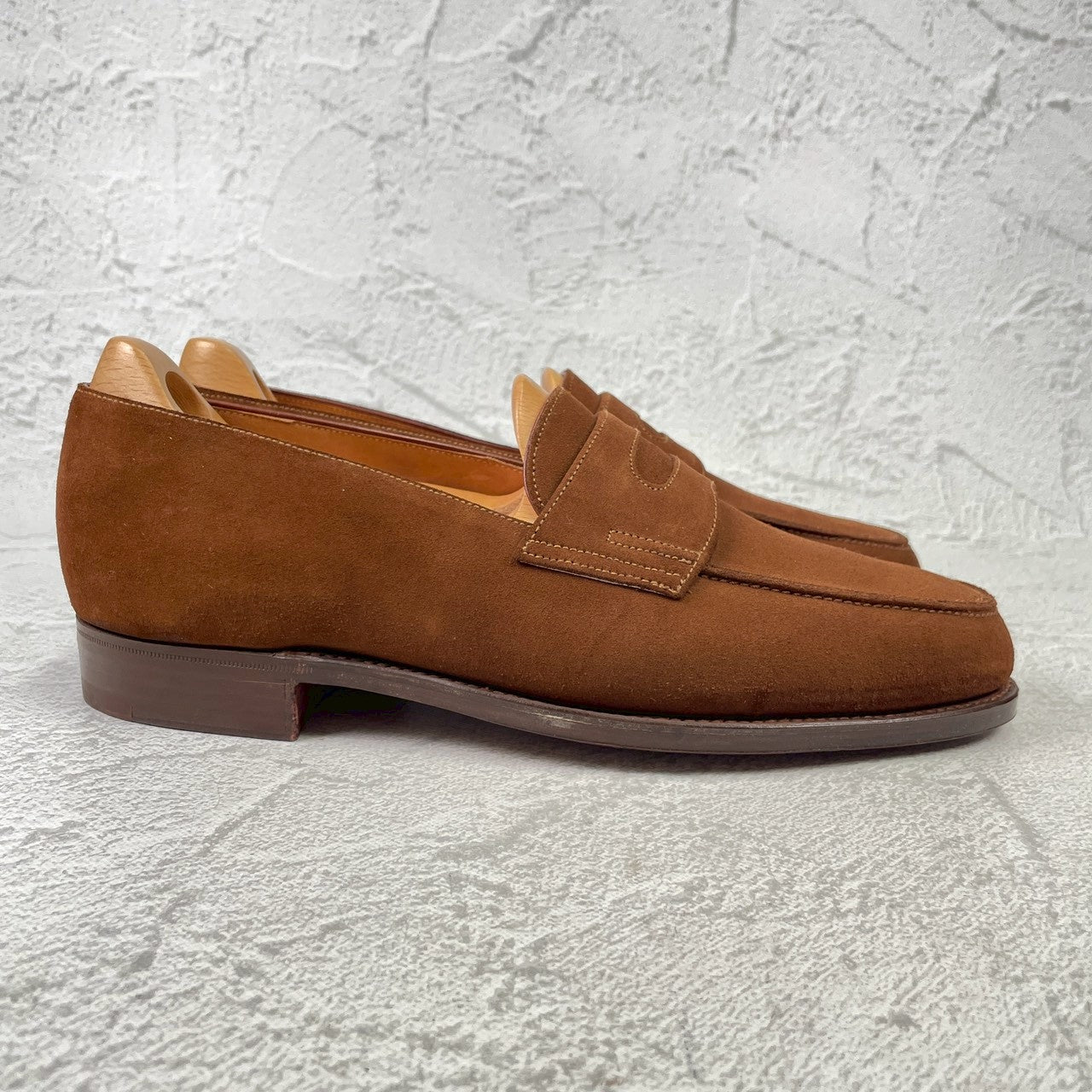 JOHN LOBB PARIS ジョンロブ パリロゴ LOPEZ ロペス コインローファー スエード 茶 UK7 / 25.5cm【KI0005】