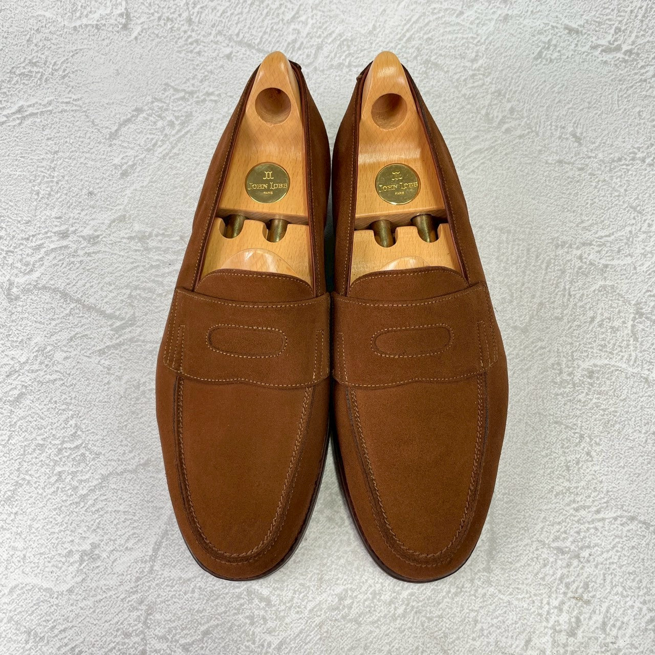 JOHN LOBB PARIS ジョンロブ パリロゴ LOPEZ ロペス コインローファー スエード 茶 UK7 / 25.5cm【KI0005】