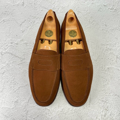 JOHN LOBB PARIS ジョンロブ パリロゴ LOPEZ ロペス コインローファー スエード 茶 UK7 / 25.5cm【KI0005】