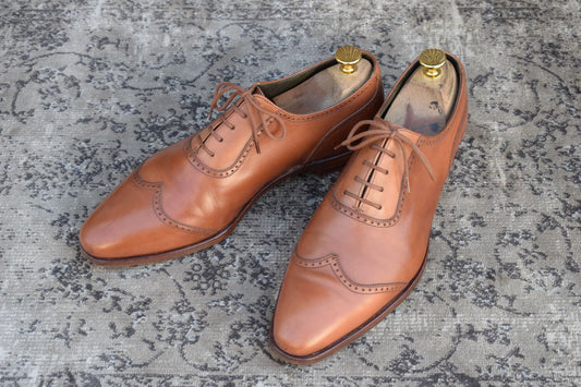 【良品】Crockett&Jones クロケットアンドジョーンズ ウイングチップ クォーターブローグ 内羽根 茶 ブラウン UK7.5 / 26.0cm【W3352】