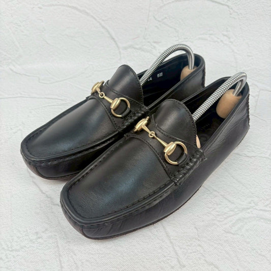 【良品】GUCCI グッチ オパンカーファー ドライビングシューズ 黒 ブラック 5M / 24cm相当 [W3325]