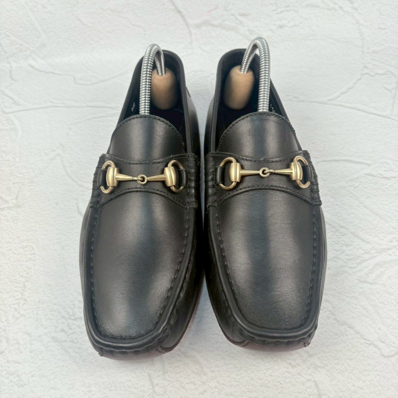 【良品】GUCCI グッチ オパンカーファー ドライビングシューズ 黒 ブラック 5M / 24cm相当 [W3325]