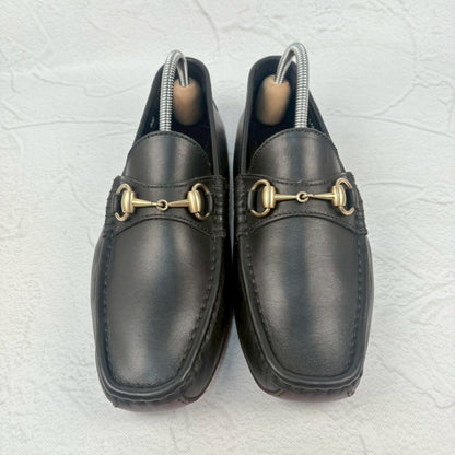 【良品】GUCCI グッチ オパンカーファー ドライビングシューズ 黒 ブラック 5M / 24cm相当 [W3325]