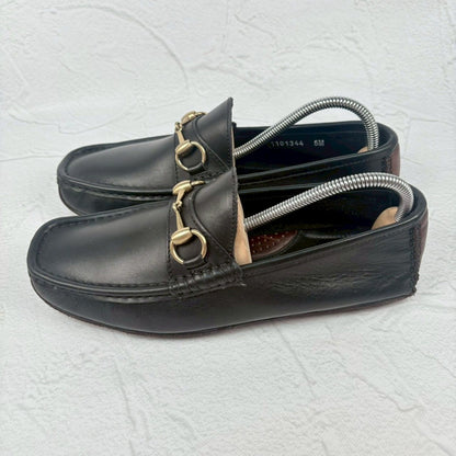 【良品】GUCCI グッチ オパンカーファー ドライビングシューズ 黒 ブラック 5M / 24cm相当 [W3325]