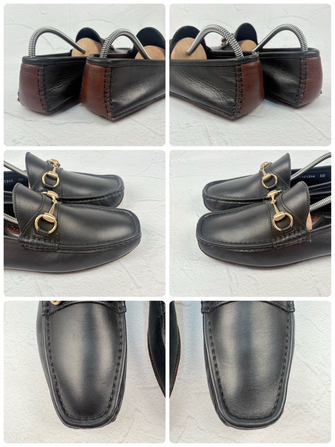 【良品】GUCCI グッチ オパンカーファー ドライビングシューズ 黒 ブラック 5M / 24cm相当 [W3325]