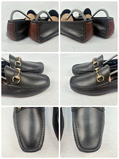 【良品】GUCCI グッチ オパンカーファー ドライビングシューズ 黒 ブラック 5M / 24cm相当 [W3325]