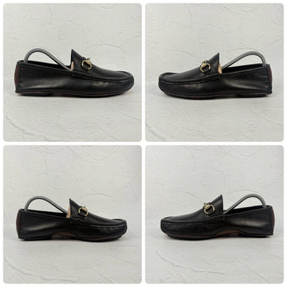 【良品】GUCCI グッチ オパンカーファー ドライビングシューズ 黒 ブラック 5M / 24cm相当 [W3325]