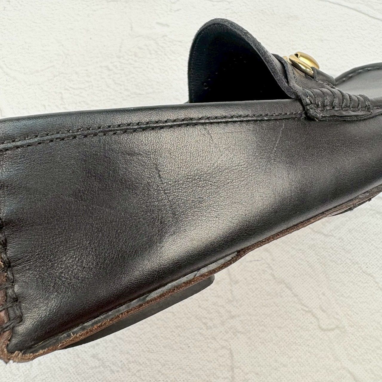 【良品】GUCCI グッチ オパンカーファー ドライビングシューズ 黒 ブラック 5M / 24cm相当 [W3325]