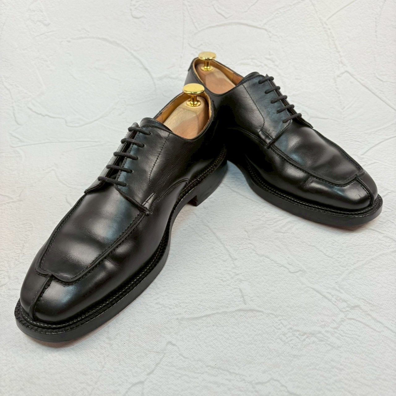 【リフト交換済み】Crockett&Jones クロケットアンドジョーンズ FALMOUTH ファルマス スクエア Vチップ 外羽根 黒 UK7.5 / 26cm [W3330]
