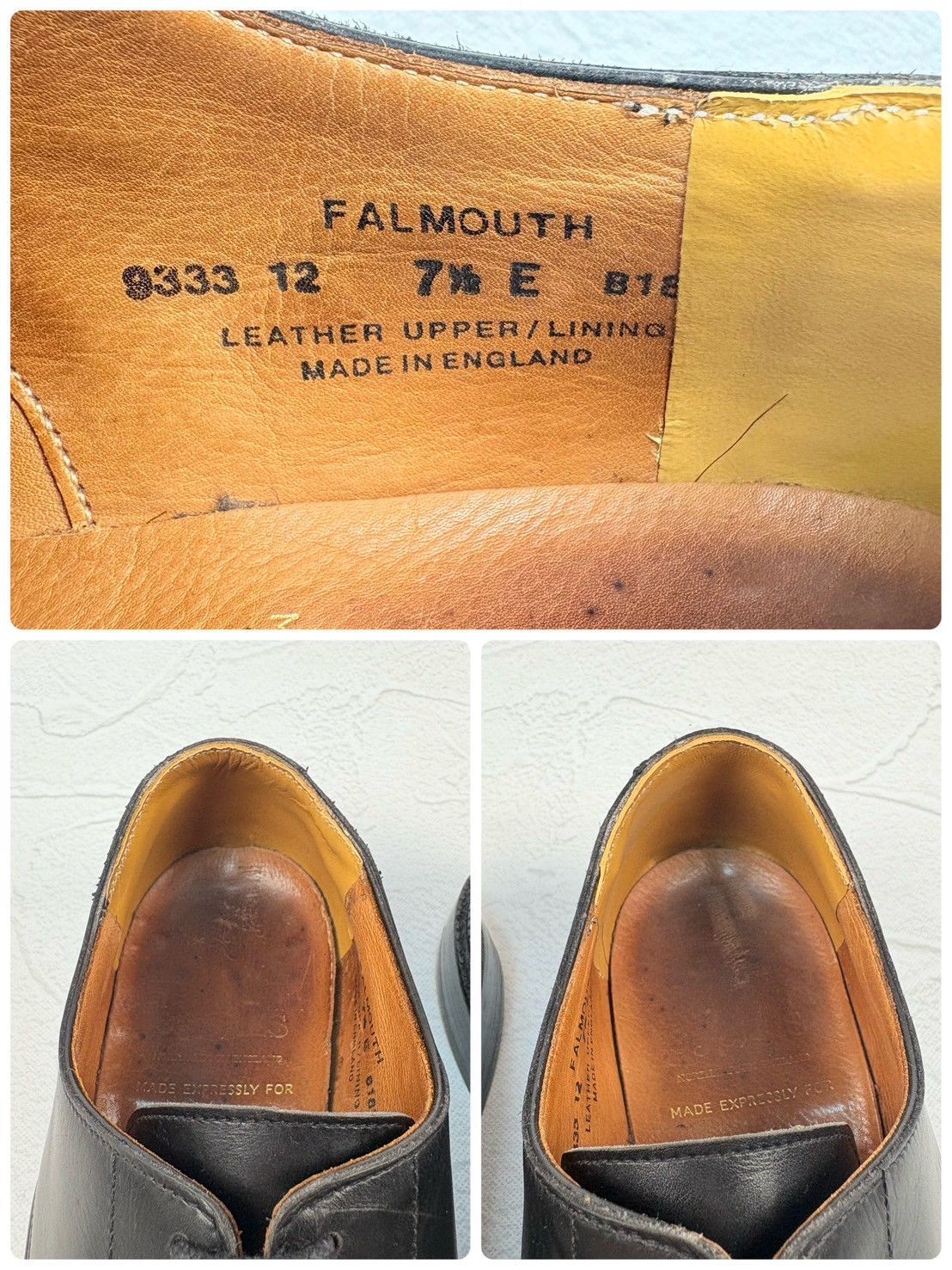【リフト交換済み】Crockett&Jones クロケットアンドジョーンズ FALMOUTH ファルマス スクエア Vチップ 外羽根 黒 UK7.5 / 26cm [W3330]