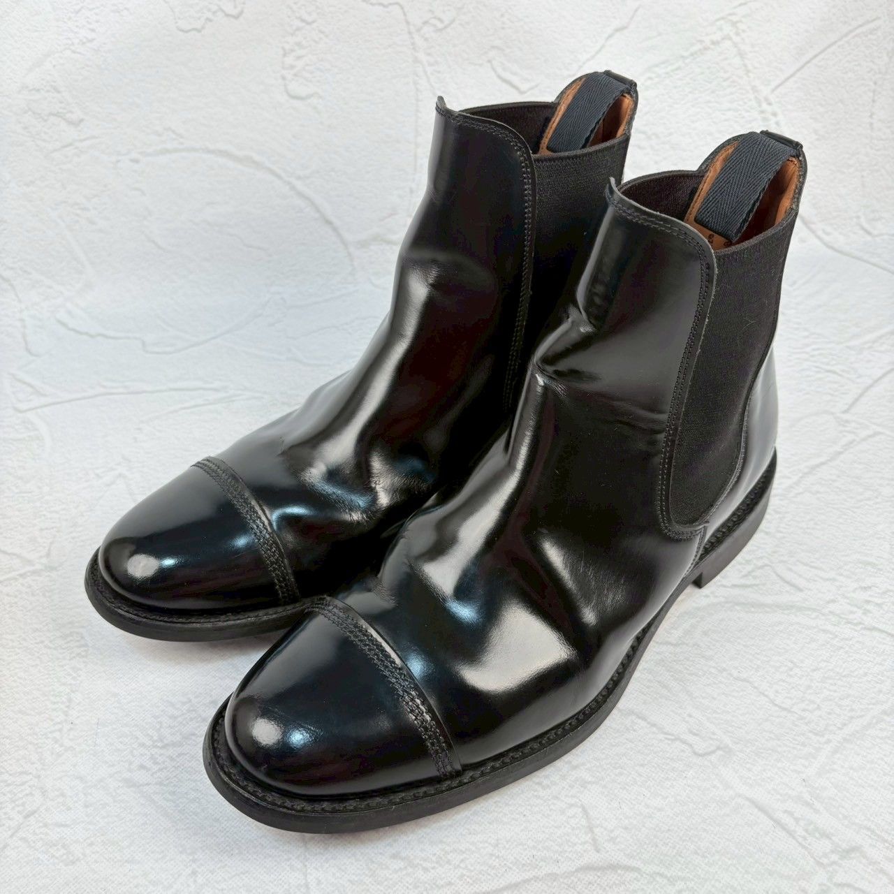 【美品】SANDERS サンダース 1140B MILITARY CAP TOE CHELSEA BOOT ミリタリー サイドゴア チェルシーブーツ 黒 ブラック UK7 / 26.0～26.5cm【W3354】