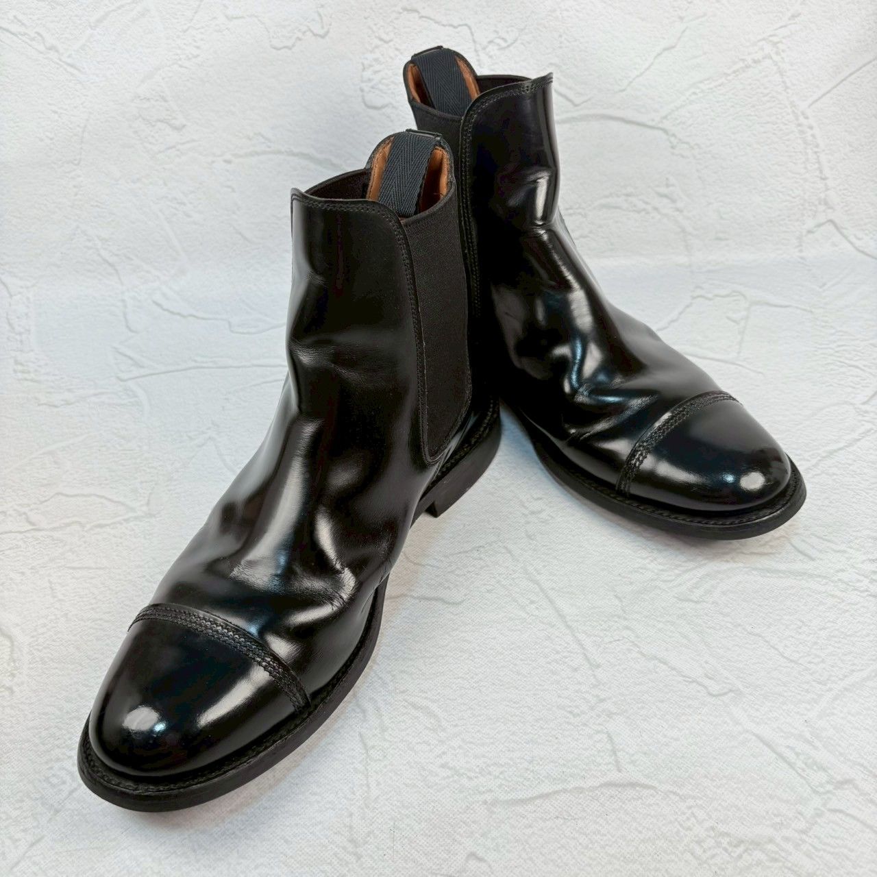 【美品】SANDERS サンダース 1140B MILITARY CAP TOE CHELSEA BOOT ミリタリー サイドゴア チェルシーブーツ 黒 ブラック UK7 / 26.0～26.5cm【W3354】