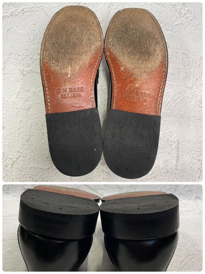 【美品】G.H.BASS ジーエイチバス BA11010H LARSON ラーソン コインローファー バイカラー 黒 ブラック 白 ホワイト UK7.5 / US8.5 / EU41.5 / 26cm【W3370】