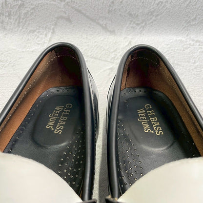 【美品】G.H.BASS ジーエイチバス BA11010H LARSON ラーソン コインローファー バイカラー 黒 ブラック 白 ホワイト UK7.5 / US8.5 / EU41.5 / 26cm【W3370】