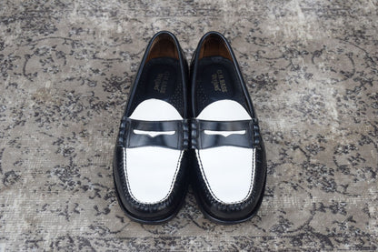 【美品】G.H.BASS ジーエイチバス BA11010H LARSON ラーソン コインローファー バイカラー 黒 ブラック 白 ホワイト UK7.5 / US8.5 / EU41.5 / 26cm【W3370】