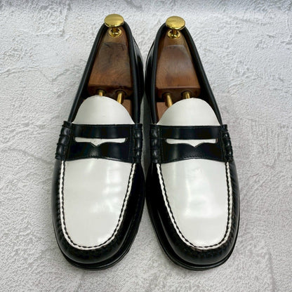 【美品】G.H.BASS ジーエイチバス BA11010H LARSON ラーソン コインローファー バイカラー 黒 ブラック 白 ホワイト UK7.5 / US8.5 / EU41.5 / 26cm【W3370】