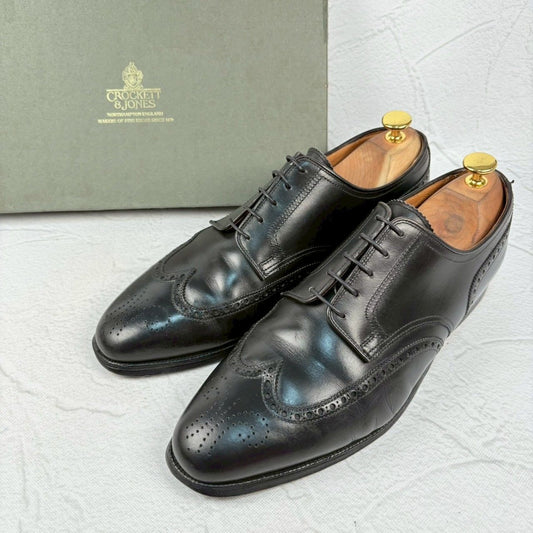 【良品】Crockett&Jones クロケットアンドジョーンズ ウイングチップ 外羽根 黒 UK8.5 / 27cm [W3268]