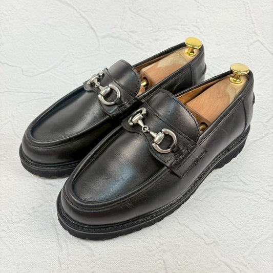 【極美品】Berwick バーウィック 5387NVLBK ビットローファー シルバー金具 黒 UK6.5 / 25.5cm [W3328]