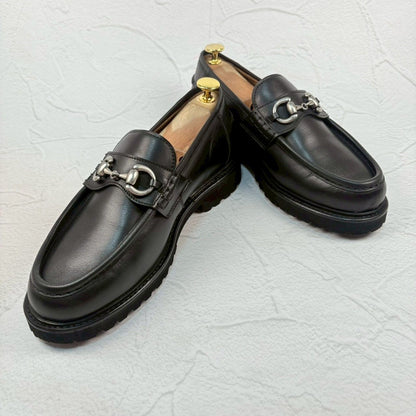 【極美品】Berwick バーウィック 5387NVLBK ビットローファー シルバー金具 黒 UK6.5 / 25.5cm [W3328]