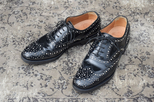【美品】CHURCH'S チャーチ BURWOOD MET バーウッドメット ウイング 内羽根 スタッズ プラダ 黒 ブラック EU35.5 / 約22.5cm【W3356】