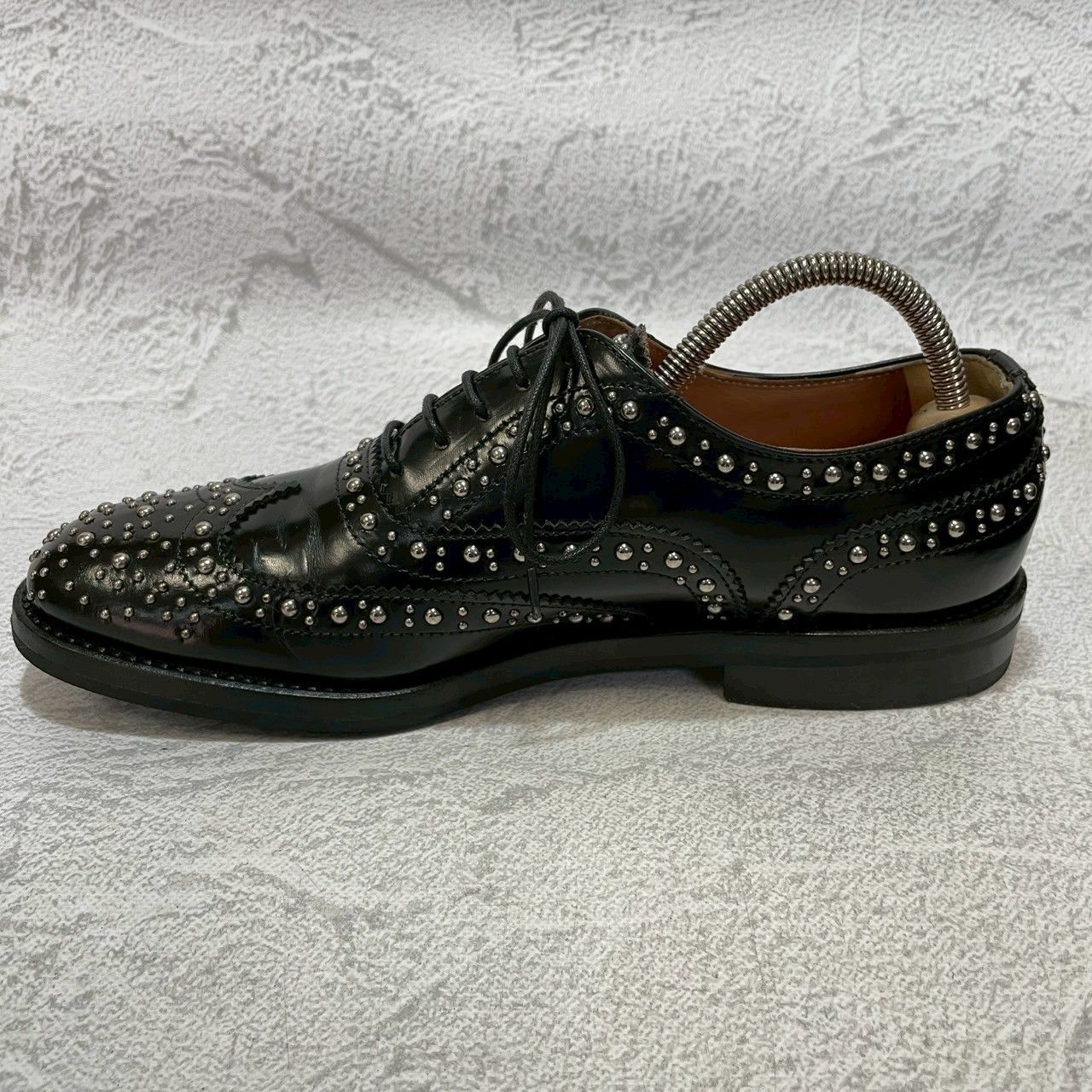 【美品】CHURCH'S チャーチ BURWOOD MET バーウッドメット ウイング 内羽根 スタッズ プラダ 黒 ブラック EU35.5 / 約22.5cm【W3356】
