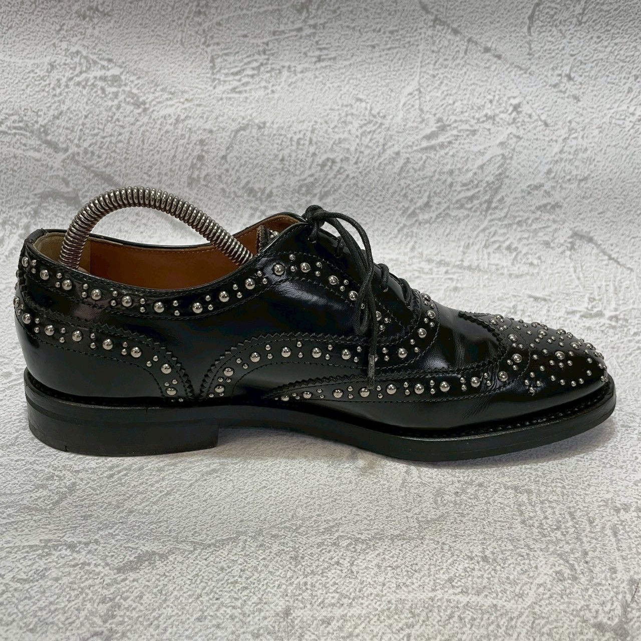 【美品】CHURCH'S チャーチ BURWOOD MET バーウッドメット ウイング 内羽根 スタッズ プラダ 黒 ブラック EU35.5 / 約22.5cm【W3356】