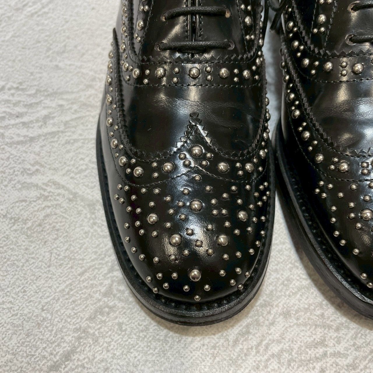 【美品】CHURCH'S チャーチ BURWOOD MET バーウッドメット ウイング 内羽根 スタッズ プラダ 黒 ブラック EU35.5 / 約22.5cm【W3356】