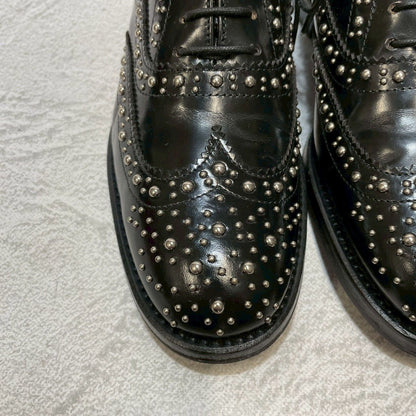 【美品】CHURCH'S チャーチ BURWOOD MET バーウッドメット ウイング 内羽根 スタッズ プラダ 黒 ブラック EU35.5 / 約22.5cm【W3356】