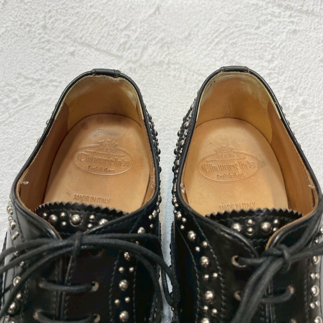 【美品】CHURCH'S チャーチ BURWOOD MET バーウッドメット ウイング 内羽根 スタッズ プラダ 黒 ブラック EU35.5 / 約22.5cm【W3356】