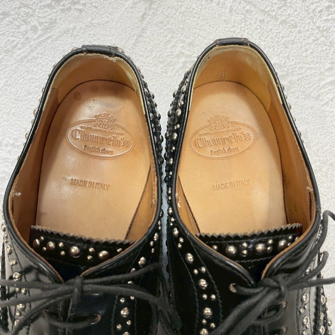 【美品】CHURCH'S チャーチ BURWOOD MET バーウッドメット ウイング 内羽根 スタッズ プラダ 黒 ブラック EU35.5 / 約22.5cm【W3356】