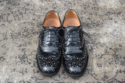 【美品】CHURCH'S チャーチ BURWOOD MET バーウッドメット ウイング 内羽根 スタッズ プラダ 黒 ブラック EU35.5 / 約22.5cm【W3356】
