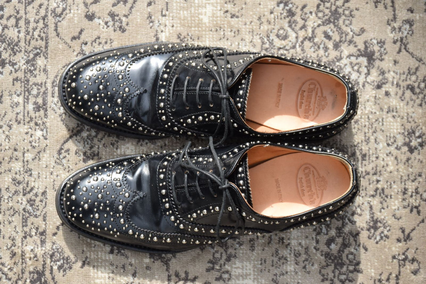 【美品】CHURCH'S チャーチ BURWOOD MET バーウッドメット ウイング 内羽根 スタッズ プラダ 黒 ブラック EU35.5 / 約22.5cm【W3356】