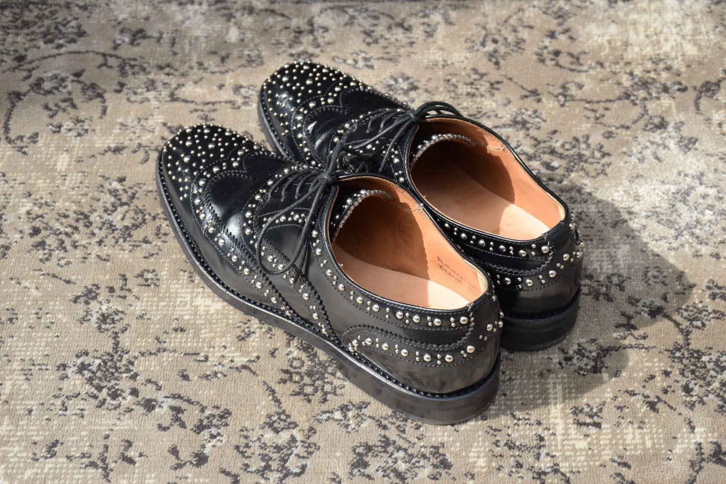 【美品】CHURCH'S チャーチ BURWOOD MET バーウッドメット ウイング 内羽根 スタッズ プラダ 黒 ブラック EU35.5 / 約22.5cm【W3356】