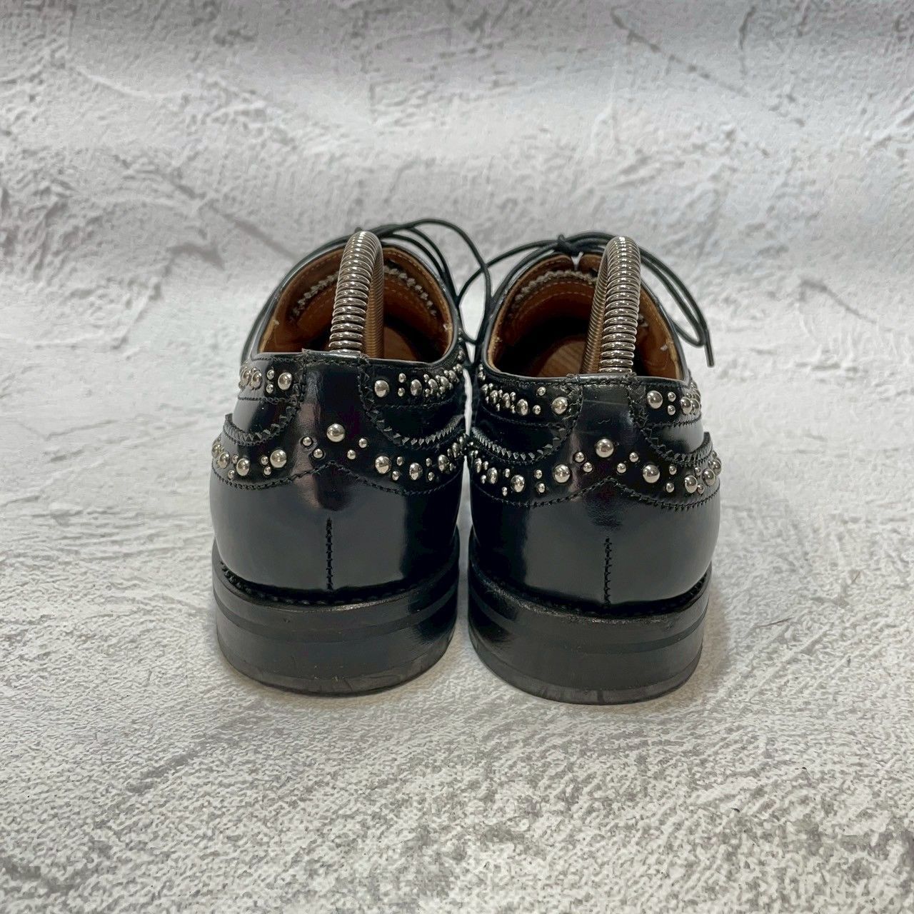 【美品】CHURCH'S チャーチ BURWOOD MET バーウッドメット ウイング 内羽根 スタッズ プラダ 黒 ブラック EU35.5 / 約22.5cm【W3356】