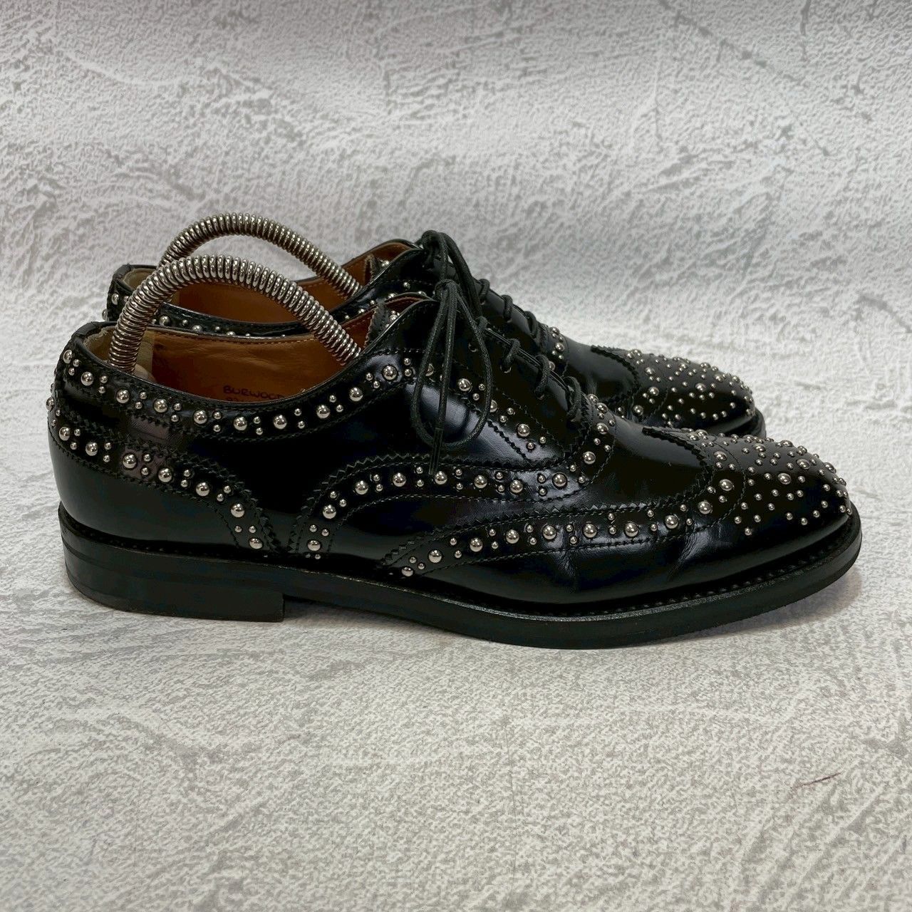 【美品】CHURCH'S チャーチ BURWOOD MET バーウッドメット ウイング 内羽根 スタッズ プラダ 黒 ブラック EU35.5 / 約22.5cm【W3356】