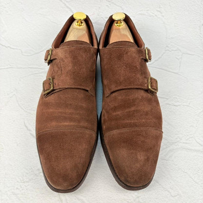 【良品】クロケットアンドジョーンズ REPTON ダブルモンク 茶 8 スエード [W3168]