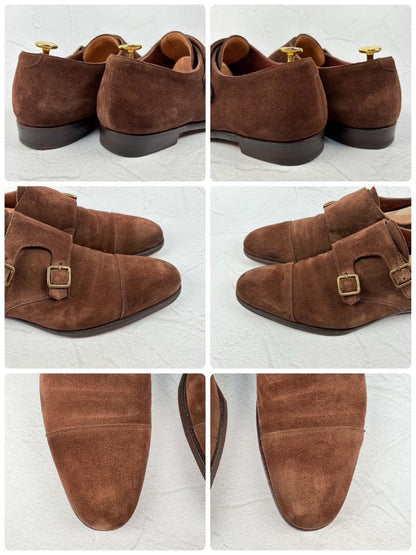 【良品】クロケットアンドジョーンズ REPTON ダブルモンク 茶 8 スエード [W3168]